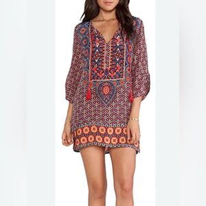 Urban Coco bohemian tie neck print ethnic style shift dress size small